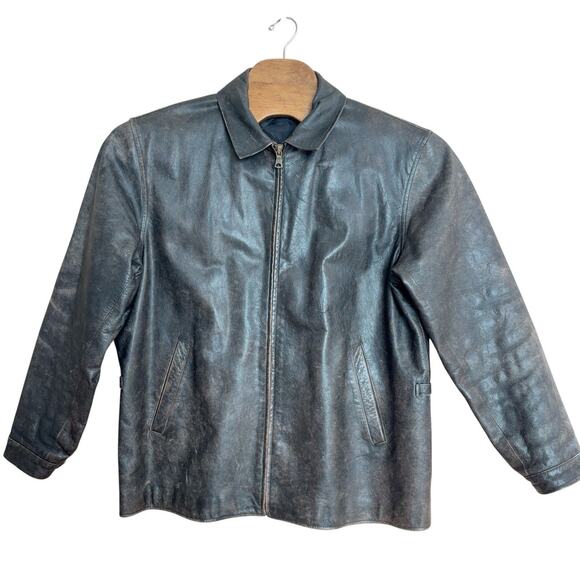 VTG Polo Ralph Lauren Leather Jacket Men's Size Large Dark Brown Distressed Zip - Picture 1 of 11
